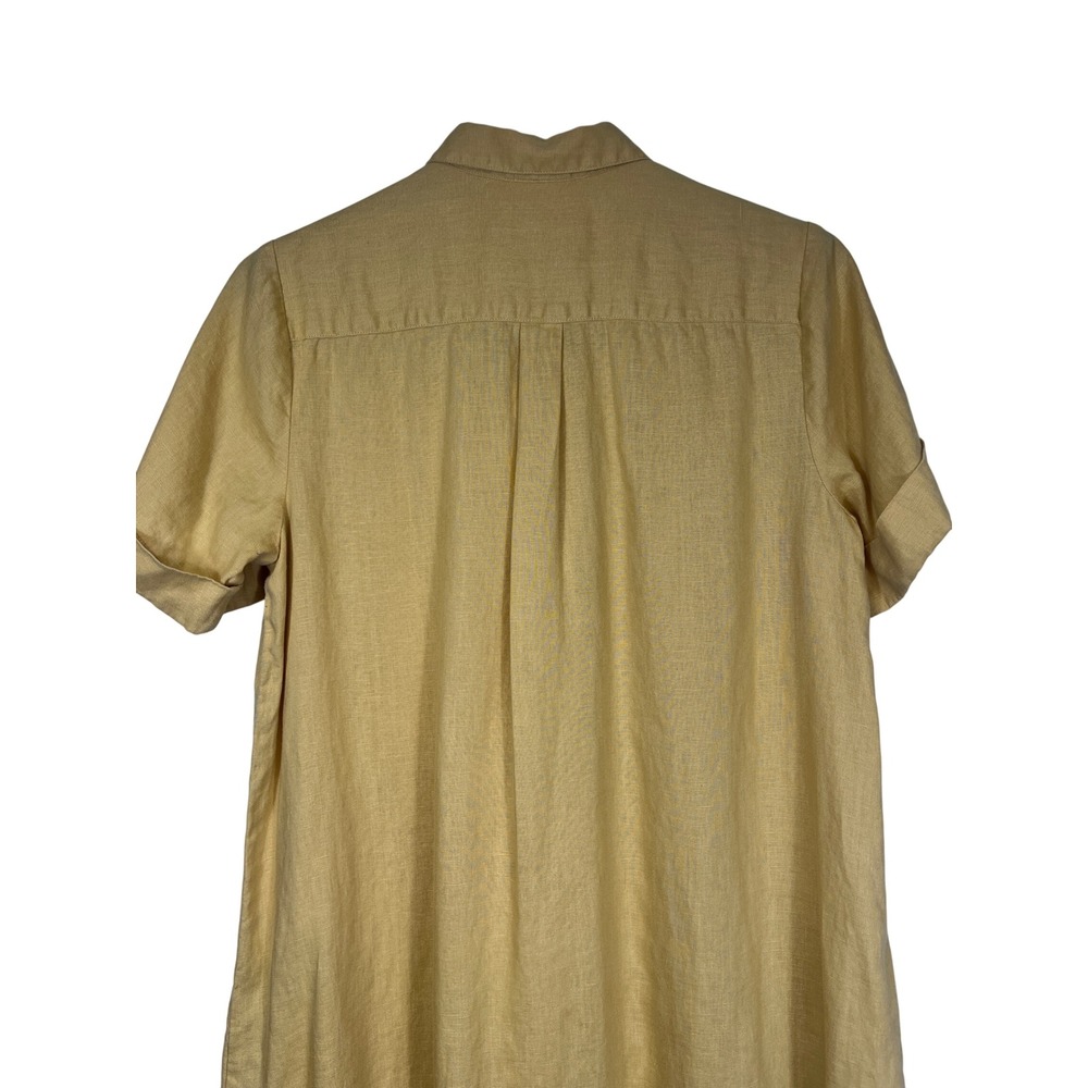J.Jill Love Linen Mustard Yellow Short Sleeve Button Front Shirt Dress Medium - Picture 6 of 9